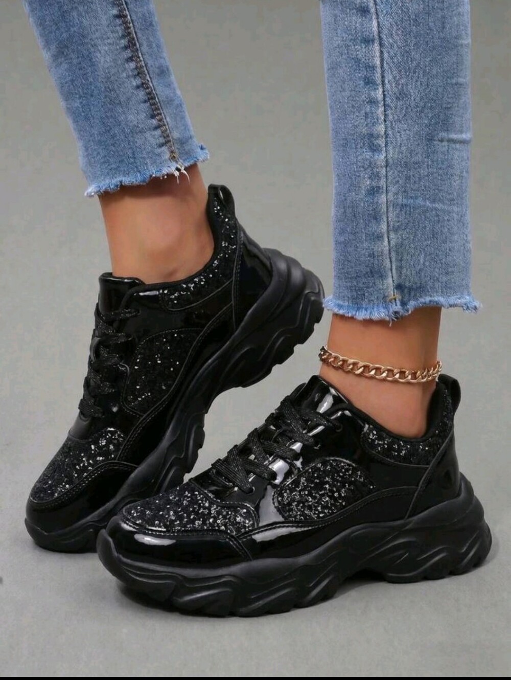 *"BLACK CHUNKY GLITTER 🪩 PLATFORM SNEAKERS - WOMEN'S**🖤🪩💲💲💲💲💲